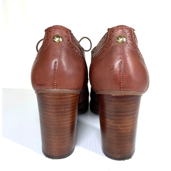 TOMMY HILFIGER Oxford Shoes Womens 10 Brown Leather Stacked Heel Brogue Academia - Picture 4 of 12